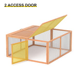 Chicken Coop, Wooden Rabbit Hutch Outdoor Indoor Folding Bunny Cage with Handle Portable Chicken Run with Top & Side Opening Doors Small Animal Playpen No Assembly Pet Poultry Cage for Bunny(Wood) Phonjoroo