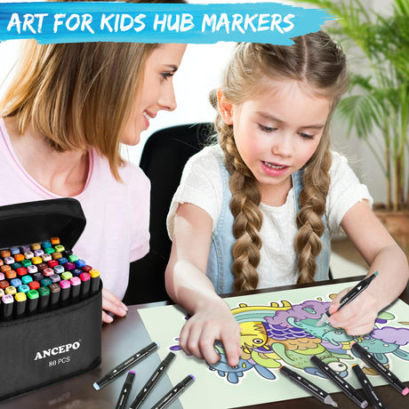 ANCEPO 80 Colors Dual Tip Alcohol Markers Set, Brush and Fine Tip Art Markers for Adults and Kids, Sketch Drawing Pens with Case for Artists Beginners ANCEPO