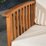 GDFStudio Outdoor 6-Seater Acacia Wood Chat Set, Brown Patina Finish and Cream GDFStudio