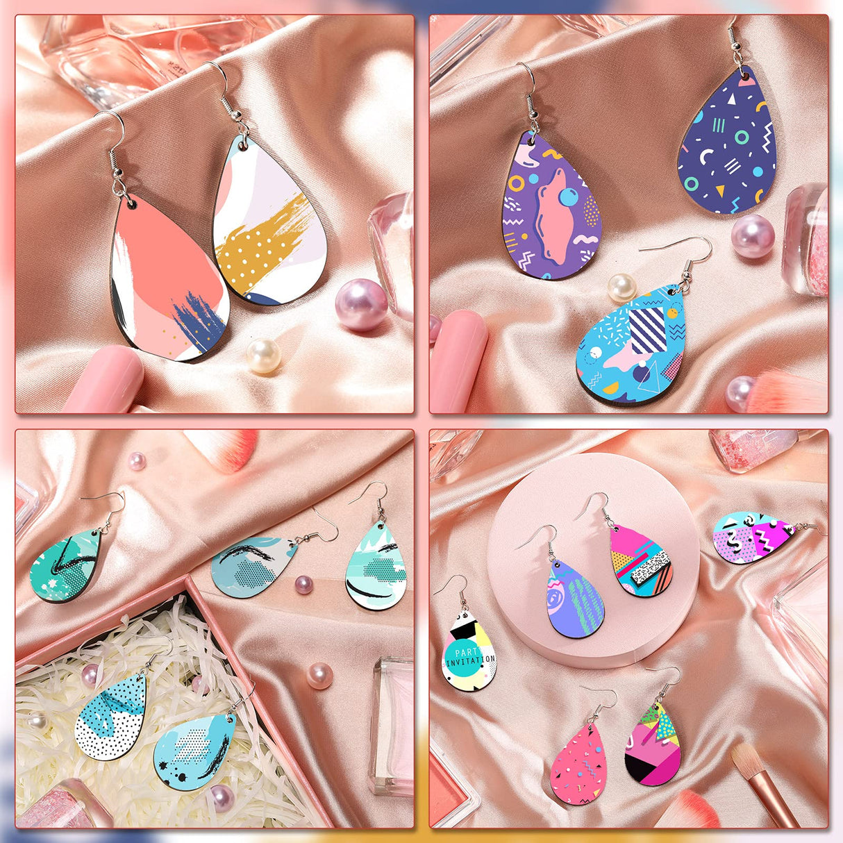 24 Pieces Sublimation Blanks Earrings Unfinished Wooden Earrings Teardrop Earring Pendant with Earring Hooks DIY Earrings Kit for Jewelry Making Craft Include 2 Sizes Yaomiao