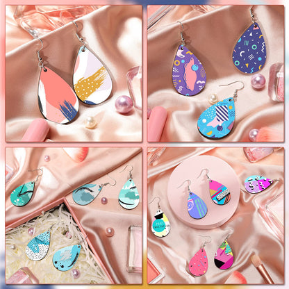 24 Pieces Sublimation Blanks Earrings Unfinished Wooden Earrings Teardrop Earring Pendant with Earring Hooks DIY Earrings Kit for Jewelry Making Craft Include 2 Sizes