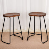 HeuGah Bar Stools, Solid Wood Barstools Set of 2, 26" Counter Height Bar Stools with Metal Leg, Rustic Backless Bar Stools for Kitchen Island, Bar Chairs with Solid Wood Saddle Seat (Walnut, 26 Inch) HeuGah