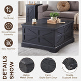 JXQTLINGMU Farmhouse Lift Top Coffee Table with Storage, 36" Wood Square Center Table with Large Hidden Compartment, Rustic Lift Tabletop Dining Table for Home Living Room, Black JXQTLINGMU