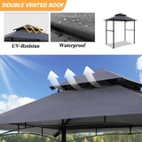 Raysfung 8'x 5' Grill Gazebo Canopy, Outdoor BBQ Gazebo with Led Light, Barbeque Gazebo Shelter for Patio (Grey) Raysfung