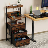 SZLHANJZ Nightstands Set of 2 with Outlet and USB C Port, Bedroom Night Stand with Led Lights and 3 Fabric Drawers, Matching Bedside Tables with Hooks, Vintage Style Storage End Tables, Rustic Brown SZLHANJZ