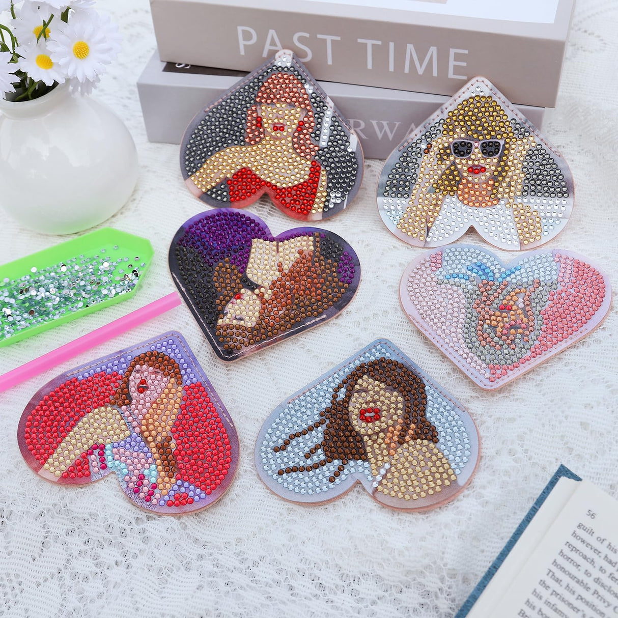 6 Pcs Diamond Art Bookmarks, Leather Heart Cute Bookmark,DIY Diamond Painting Bookmarks Gifts for Women and Girls, Diamond Art Kits for Adults Crafts(Singers) stnckic