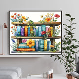 1tonine Flowers Bookshelf Diamond Art Painting Kits for Adults- 5D DIY Diamond dots for Beginners -Full Drill Round Diamond Gem Painting Kit Classroom Wall Art Decor Handmade Gift 1tonine