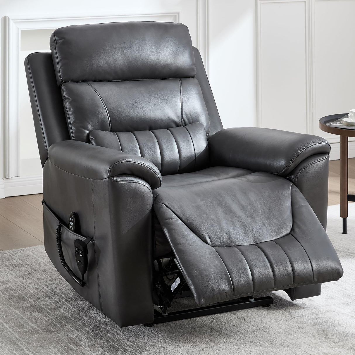 cinkehome Dual Motor Lift Recliner with Heat and Massage for Elderly, Small Power Lift Chairs with Remote Control & Lumbar Support, Infinite Position Lifting Recliner for Living Room, Dark Grey cinkehome