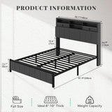 YITAHOME Full Size Bed Frame with Storage Headboard, LED Bed Frame with Drawers and Charging Station, Platform Bed with Sturdy Metal Support, No Box Spring Needed, Grey YITAHOME
