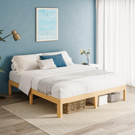LAKKURI 12 Inch High Bamboo Wood King Size Bed Frame Platform, Steel Slat Support King Bed Frame, Sturdy, No Box Spring Needed, Easy Assembly, Noise Free LAKKURI