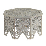 Deco 79 Wooden Floral Handmade Living Room Coffee Table Intricately Carved Table with Hollow Interior, Center Table 33" x 33" x 18", Light Gray Deco 79