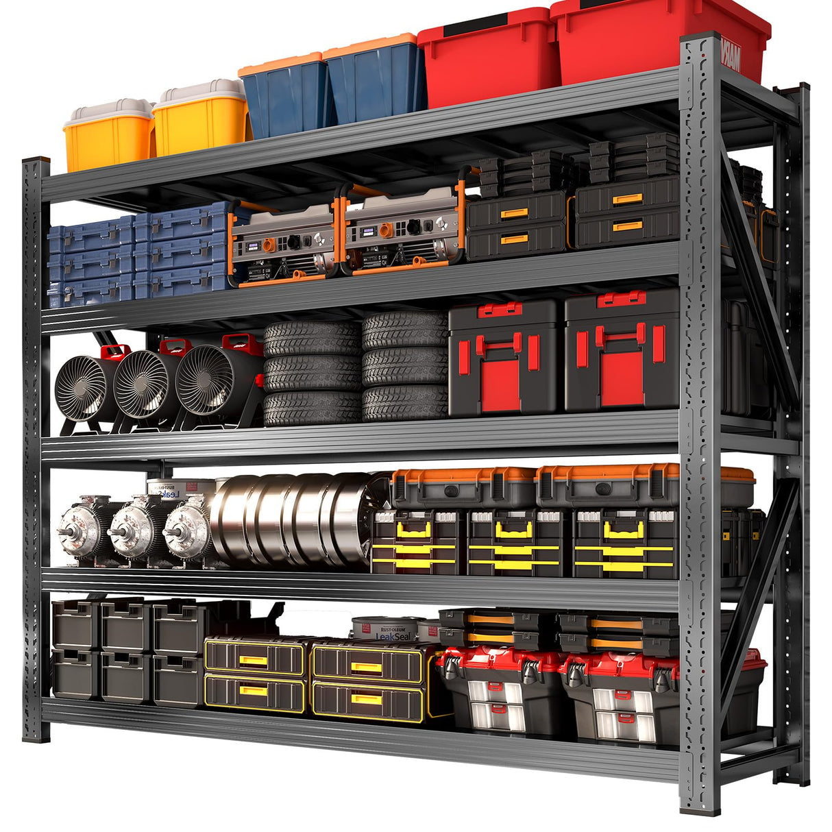 8000LBS Garage Shelving Heavy Duty, 5-Tier 71" H Storage Garage Shelves, Industrial Adjustable Metal Shelving Units for Garages, Warehouses, Kitchen, Black, 63" W x 24" D x 71" H Koestem