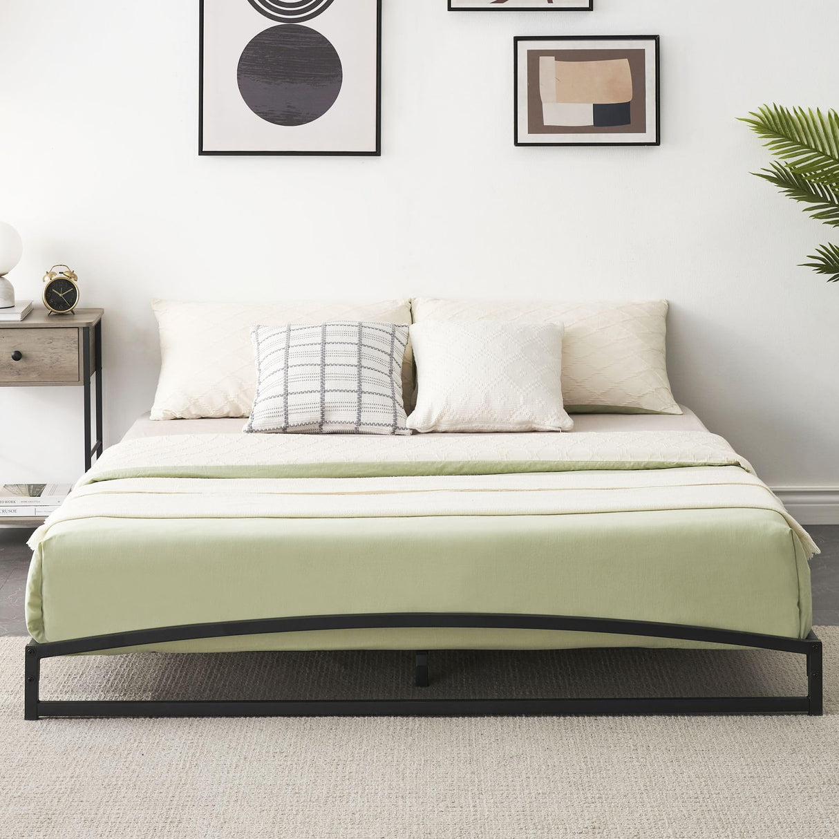 GAOMON Low Bed Frame Queen Size, 6 Inch Heavy Duty Metal Platform Queen Bed Frame with Arch Design, Easy Assembly, Strong Bearing Capacity, Under Bed Storage, No Box Spring Needed - Black GAOMON