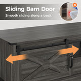 RoyalCraft Farmhouse Coffee Table with Storage and Sliding Barn Door, 48'' Rustic Living Room Table with Open Shelves, Rectangular Center Table for Living Meeting Room, Drak Grey RoyalCraft