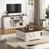 Hlivelood 75" Farmhouse TV Stand with Power Outlets for 85 Inch TVs, 33" Tall Entertainment Center with Storage Cabinets w/Adjustable Shelves, Rustic Large TV Media Console, Rustic White Hlivelood