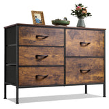 WLIVE Dresser for Bedroom with 5 Drawers, Wide Bedroom Dresser with Drawer Organizers, Chest of Drawers, Fabric Dresser for Living Room, Closet, Hallway, Rustic Brown Wood Grain Print WLIVE