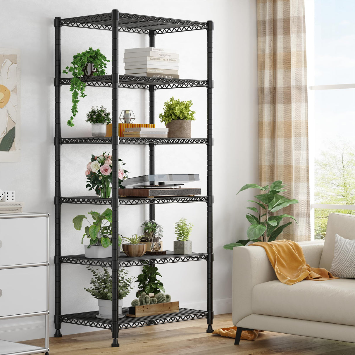 REIBII 72’’H Wire Shelving, 6 Tier Garage Shelving Units and Storage Shelves Heavy Duty, Adjustable Heavy Duty Metal Shelves for Storage Shelves for Pantry Kitchen Garage, 24’’W X18’’D X72’’H REIBII