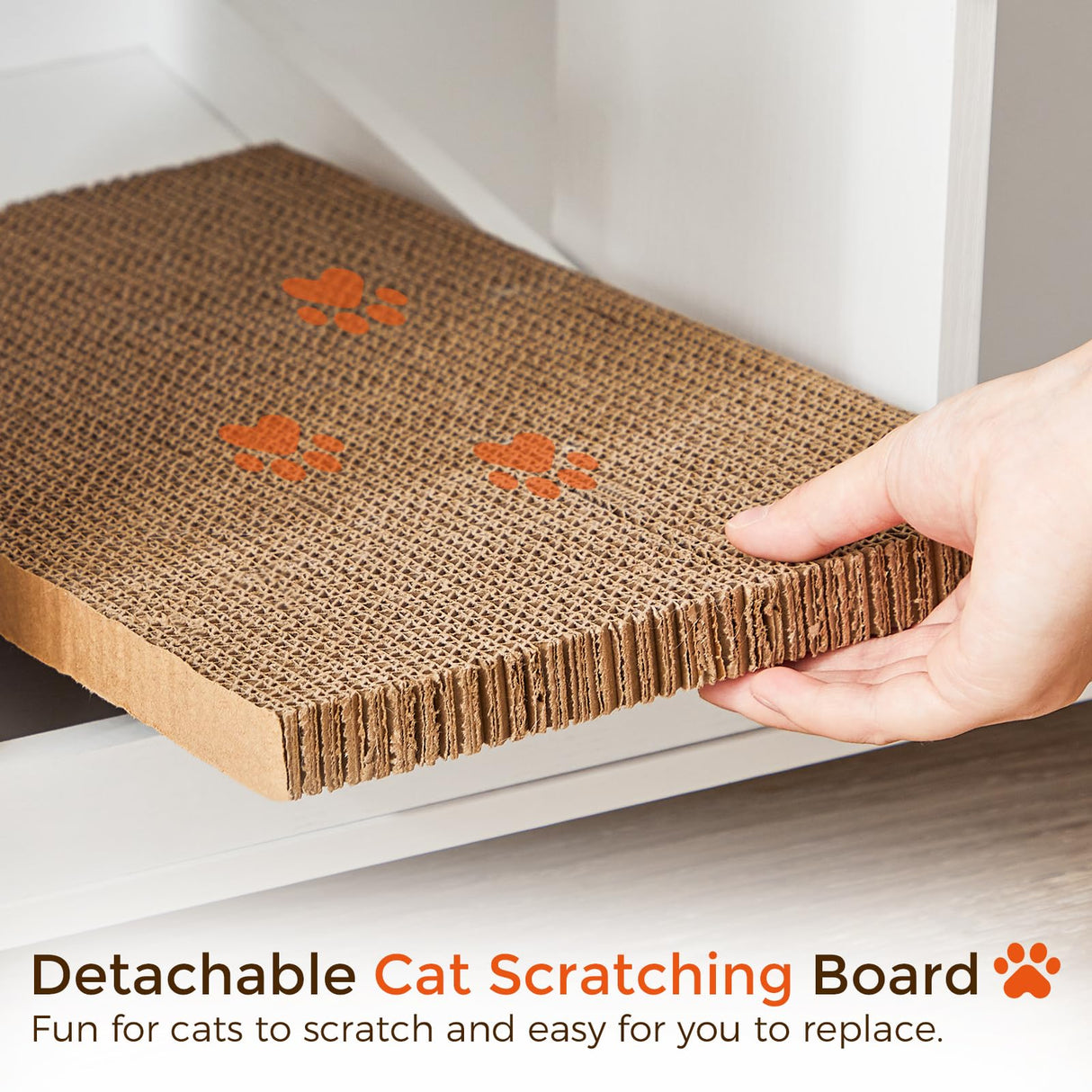 MAHANCRIS Cat Litter Box Enclosure for 2 Cats, 47.2" Hidden Cat Litter Box Furniture with Double Room, Wooden Cat Washroom with Scratching Board, Indoor Cat House End Table, White CWWT1201 MAHANCRIS