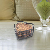 Stonebriar Rustic Wooden Heart Shape Coaster Set with Metal Holder, Set of 6, Brown, 7 Piece Stonebriar