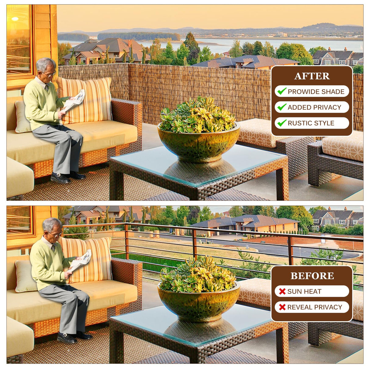 Natural Reed Fencing Rolls, Outdoor Privacy Fence Rolls for Backyard Patio Garden Fencing Decorative with Cable Zip Ties (Coffee, 5x16.4ft) Soulitem