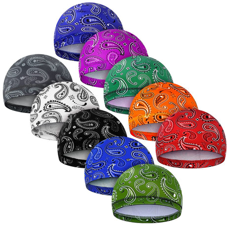 Tarpop 10 Pcs Men Skull Caps Cooling Welding Hard Helmet Liner Cycling Skull Caps Wicking Beanie Do Rag Head Wrap for Men(Mixed Style) Tarpop