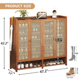 Bamboo Shoe Storage Cabinet with Doors, 8 Tier Freestanding Shoes Heels Sneakers Shoe Rack Shelf for 36-40 Pairs, Entryway Shoe Cabinet with Drawers for Hallway Living Room (Brown-01, 8th floor) sasygfi