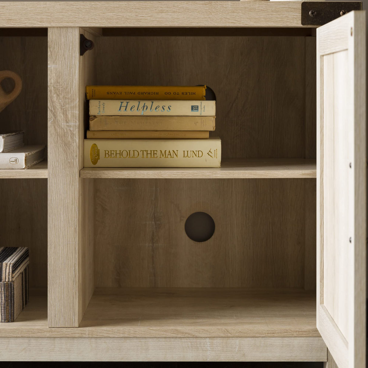 Walker Edison Georgetown Modern Farmhouse Double Barn Door TV Stand for TVs up to 65 Inches, 58 Inch, White Oak Walker Edison