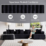 ONEMMLION 131" Modular Sectional Couch, Luxury Black Sectional Couches for Living Room, Comfy Corduroy Couch Sectional Sofa with Chaise Lounge, Free Combination Sleeper Sofa with Memory Foam, Black ONEMMLION