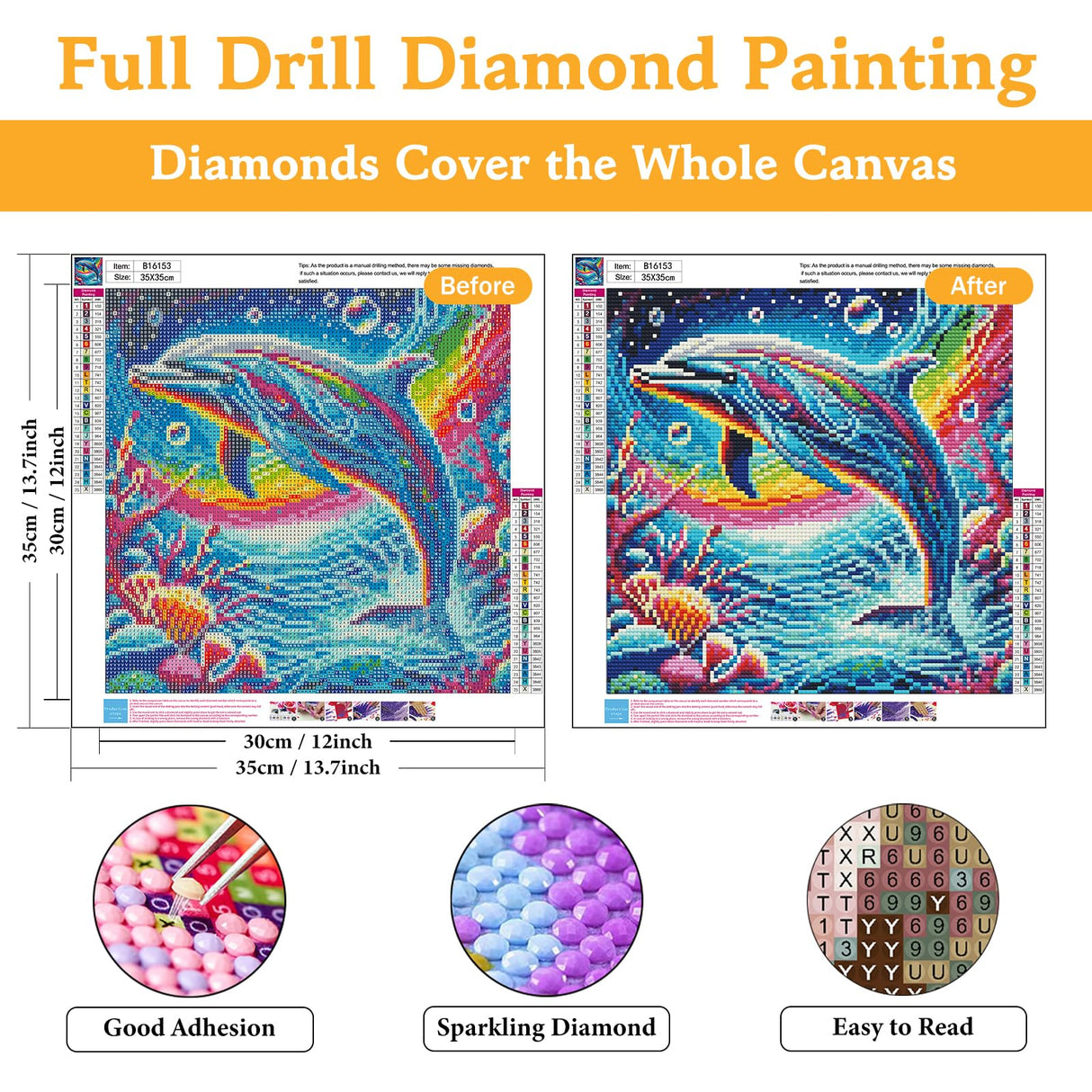 Diamond Art Kits for Adults Dolphin, DIY 5D Diamond Painting Kit for Beginners Sea World, Sea Animals Full Round Drill Gem Art Dots for Adults, Perfect for Home Wall Decor 14X14 Inch Okarina