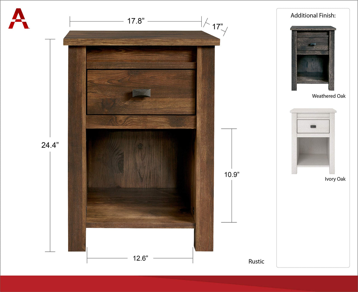 Ameriwood Home Farmington, Nightstand, Weathered Oak Ameriwood Home