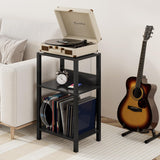 TUTOTAK Record Player Stand with Storage Up to 100 Albums,Record Storage Table,3 Tier End Table,Side Table for Living Room, Bedroom, Black TB01BK075 TUTOTAK