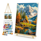 HeeBenor Framed Paint by Numbers Kit for Adults, Mountain Paint by Number with Easel, DIY Acrylic Landscape Oil Painting Kit, Adult Paint by Number Kits Framed Canvas for Home Decor 8x12 Inch HeeBenor