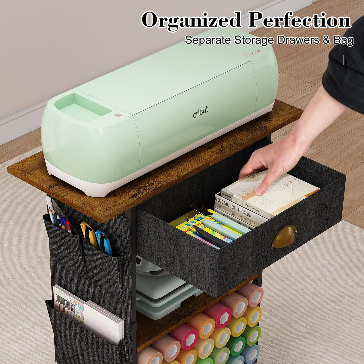Lyuwanxian Craft Organizers and Storage Cart: Craft Room Cart for Organizing Cutting Accessories and Machine, Vinyl Roll Storage and Organization Holder, Heat Press Stand Table with Wheels Lyuwanxian