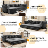 89" Velvet Pull Out Sofa Bed - 3-in-1 Convertible Sleeper Sofa with Ottoman, Button Tufted Chesterfield Sofa, Pull-out King Size Couch Bed, Space Saving for Small Spaces Apartments, Living Room, Grey Justdwells