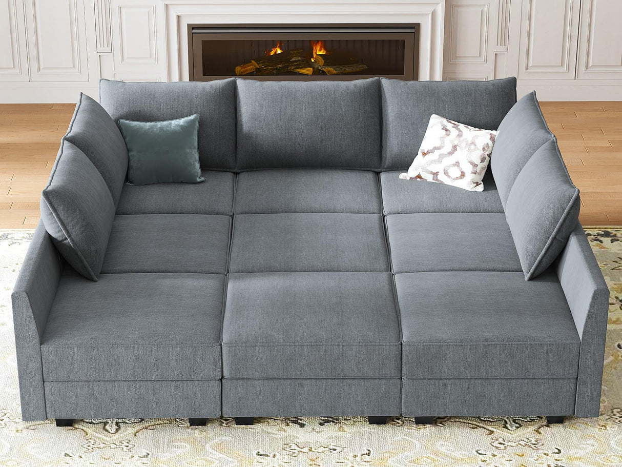 HONBAY Modular Sectional Sleeper Sofa with Storage Reversible Modular Sofa Couch Oversized Sectional Couch Bluish Grey HONBAY