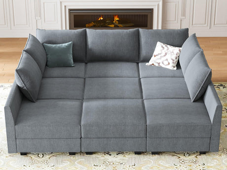 HONBAY Modular Sectional Sleeper Sofa with Storage Reversible Modular Sofa Couch Oversized Sectional Couch Bluish Grey HONBAY