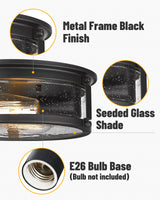 FOITTON Industrial Flush Mount Ceiling Light, 2-Light Farmhouse Metal Cage Ceiling Lights for Hallway,Kitchen,Stairways,Bedroom,Matte Black Finish FOITTON