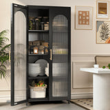 VASAAOSD Kitchen Pantry Storage Cabinets, Metal Sideboard Storage Cabinet with Glass Doors and Adjustable Shelves, Modern Furniture Pantry Cabinet for Kitchen, Living Room and Dining Room, Black VASAAOSD