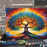 Tree of Life Paint by Numbers Kit for Adults with Framed Beginner Stained Glass Painting Kit Color by Numbers for Adults Canvas DIY Acrylic 12X16 Inches Lovepefe
