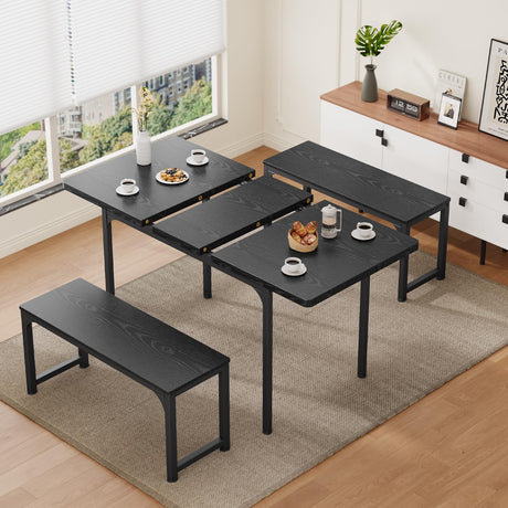 Gizoon Extendable Dining Table Set for 4,Kitchen Table Set with 2 Benches for Small Space,Apartment,Black Gizoon
