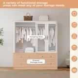 GraceGrove Armoire Wardrobe Closet with 4 Glass Doors and 4 Drawers, Closet Cabinet with and Hanging Rods and Storage, Wood Wardrobe for Bedroom, Tall Armoires and Wardrobes White GraceGrove