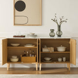 HoeuThien Oak Storage Cabinet Modern Freestanding Accent Cabinet Sideboard Buffet with Faux Marble Top & Adjustable Shelves Wooden Credenza for Dining Room, Living Room Entryway Natural HoeuThien