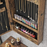 SONGMICS Lockable Jewelry Cabinet Armoire with Mirror, Wall-Mounted Space Saving Jewelry Storage Organizer, Rustic Brown UJJC051K01 SONGMICS