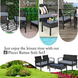 COSTWAY 4PCS Patio Rattan Furniture Set, Outdoor Wicker Conversation Set with Tempered Glass Coffee Table, Seat Cushions, Ideal for Poolside Balcony Porch Backyard COSTWAY
