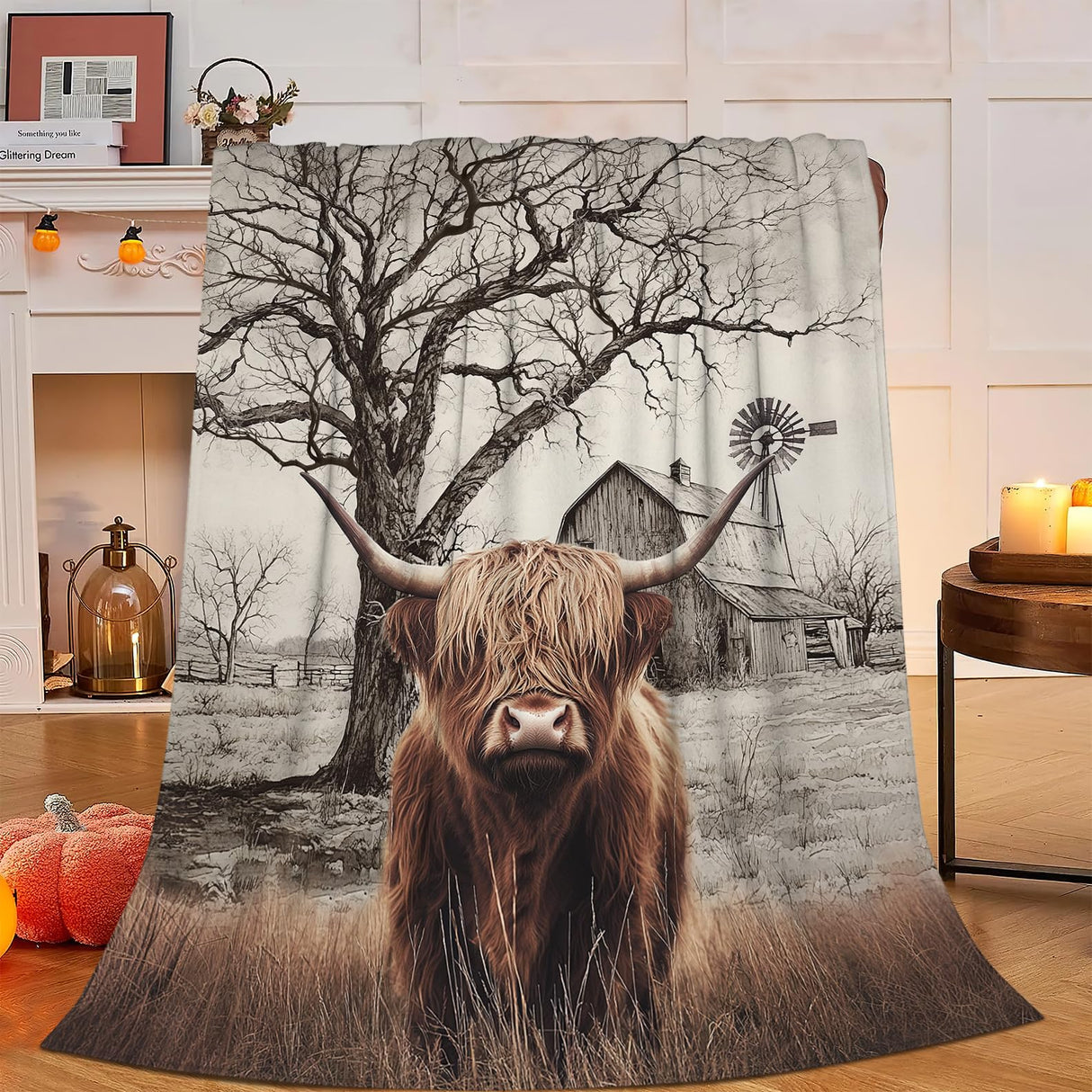 Highland Cow Blanket Highland Cow Throw Blankets Rustic Farmhouse Cattle Print Cozy Fleece Flannel Stuff Plush Lightweight Bedding Lover Gifts for Men Women Adults for Couch Sofa Bed Decor 40"X50" nanen