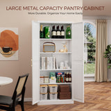 Kubohogar 71" Tall Metal Pantry Cabinet, White Kitchen Pantry Storage Cabinet with 4 Adjustable Shelves and Gold Handles, Cupboard for Kitchen, Dining Room, Living Room, Bathroom Kubohogar