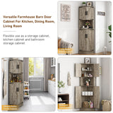 Hlivelood 68" Tall Farmhouse Corner Cabinet, Dining Room Storage Cabinet with 4 Barn Doors and 5 Level Storage with Adjustable Shelves, for Kitchen, Living Room, Laundry Room, Light Rustic Oak Hlivelood