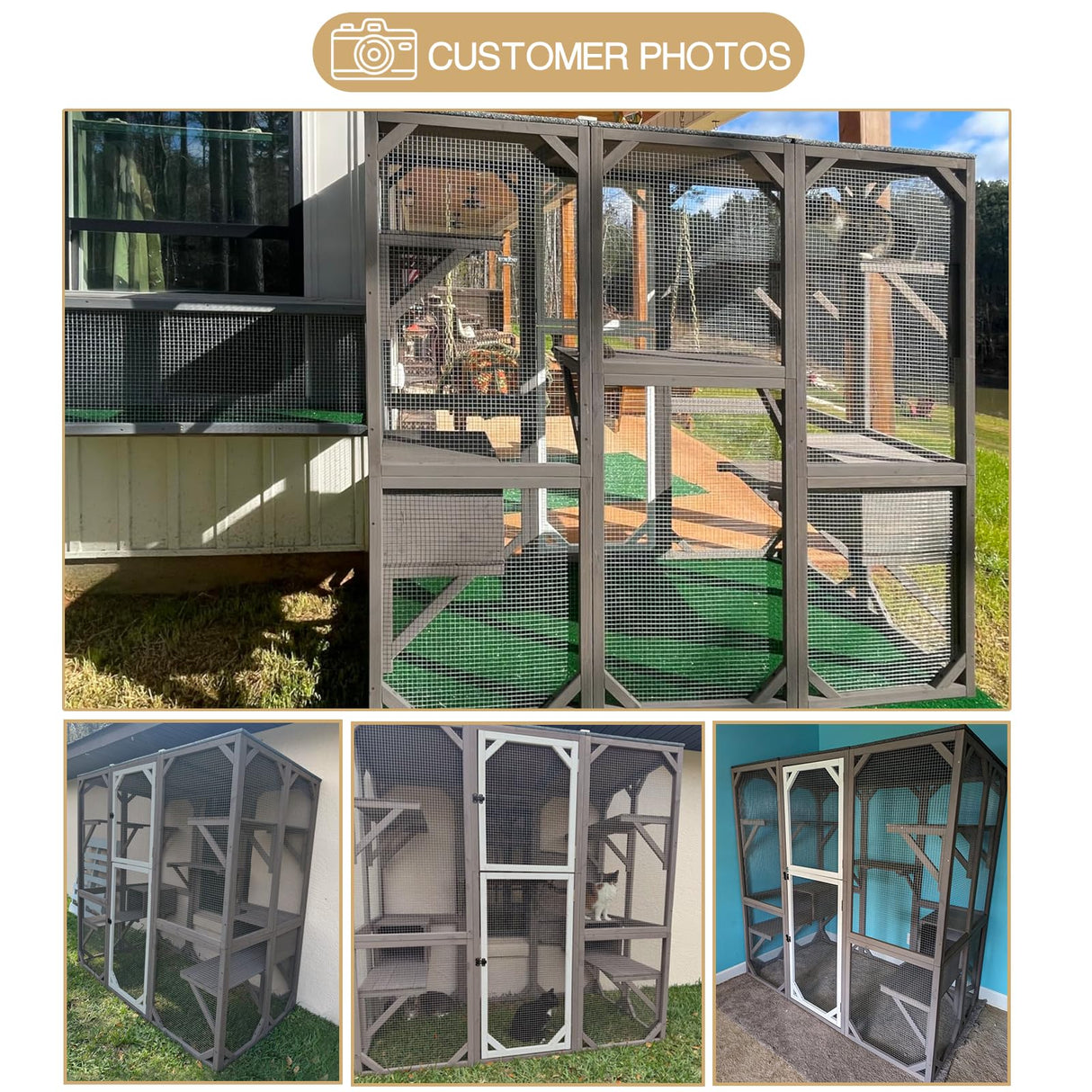 PetsCosset 71" Catio Outdoor Cat Enclosure, Large Wooden Outdoor Cat House Kitty Catio Enclosure for Indoor Cats, Outdoor Catio Weatherproof Attached to Window Catio for Cats, 7Platforms-71 H PetsCosset