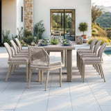 PURPLE LEAF 9 Pieces Patio Dining Set Aluminum Modern Rectangular Table and Wicker Chairs with Cushions for Kitchen Porch Garden Outdoor Furniture Sets, Champagne PURPLE LEAF