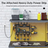 CCCEI Modular Power Tool Organizer Wall Mount Charging Station, Black 6 Drills Holder with 8 Plug Power Strip 10FT, Garage Drill Battery Heavy Duty Metal Shelf, Utility Rack with Hooks, Side Storage. CCCEI